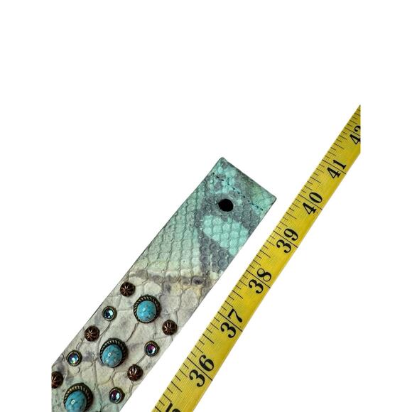 Streets Ahead Snakeskin Embossed Turquoise Studded Belt Size Medium